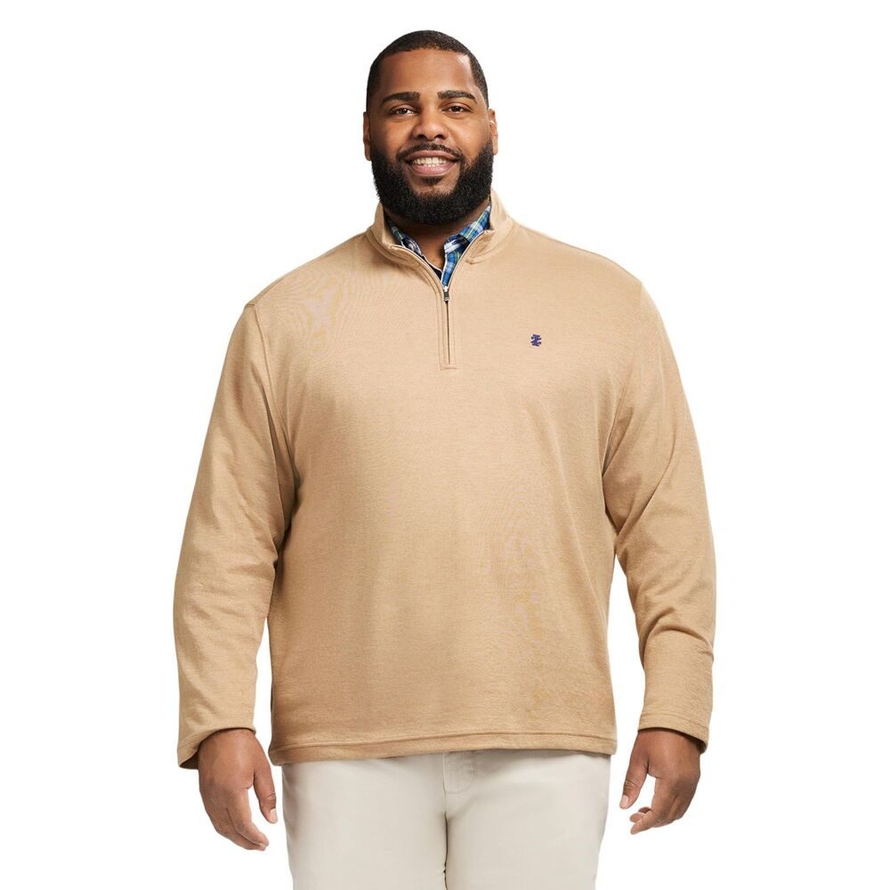 IZOD Mens Big & Tall Performance Quarter Zip Pullover Shirt Camel Heather 4XL